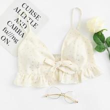 Shein Gold Print Ruffle Hem Crop Cami Top