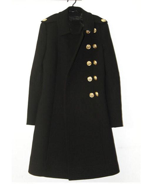 Shein Black Lapel Double Breasted Pockets Long Coat