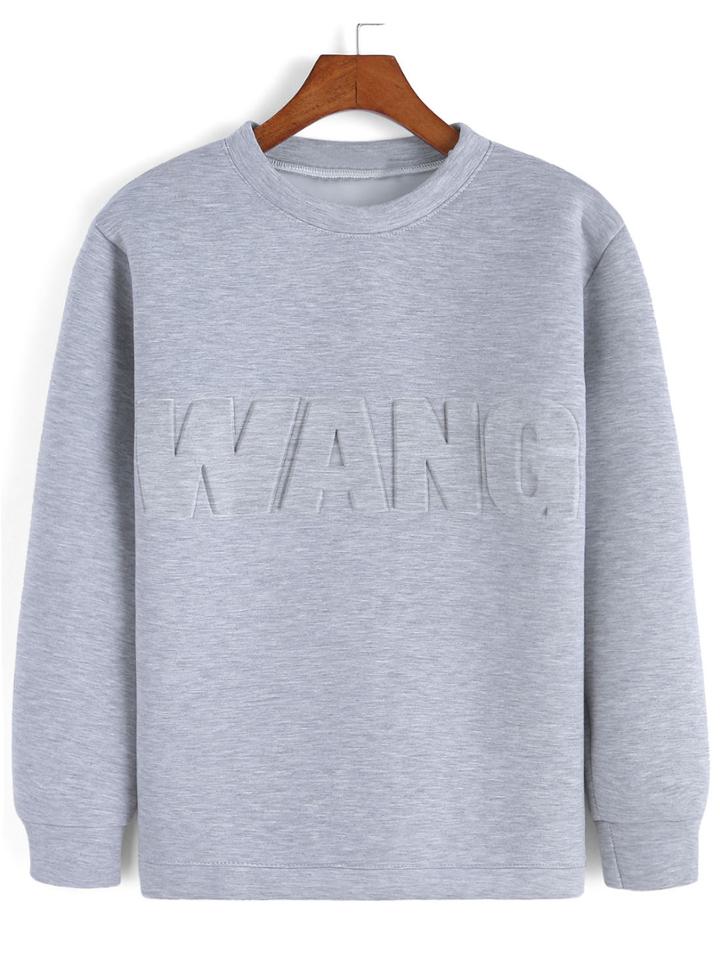 Shein Grey Round Neck Letters Pattern Sweatshirt