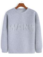 Shein Grey Round Neck Letters Pattern Sweatshirt