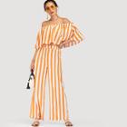 Shein Off Shoulder Striped Top With Wide Leg Pants