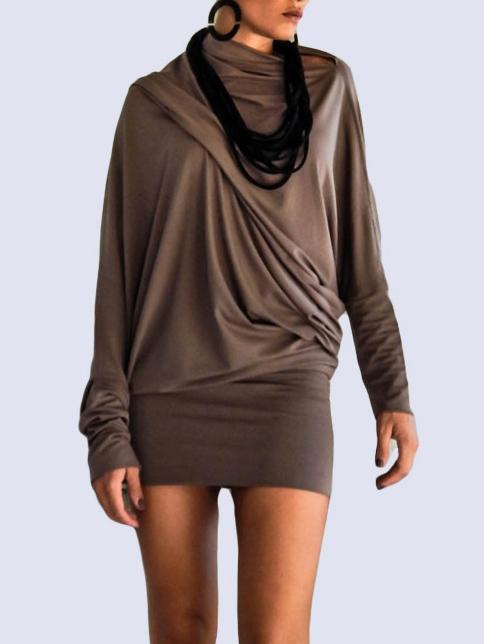 Shein Coffee Bat Sleeve Folds Sweatshirt