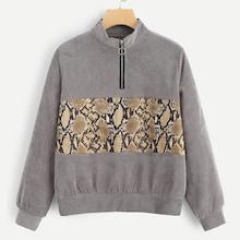 Shein Contrast Snake Print Quarter Zip Corduroy Sweatshirt