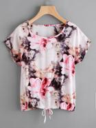 Shein Florals Dolman Sleeve Drawstring Top