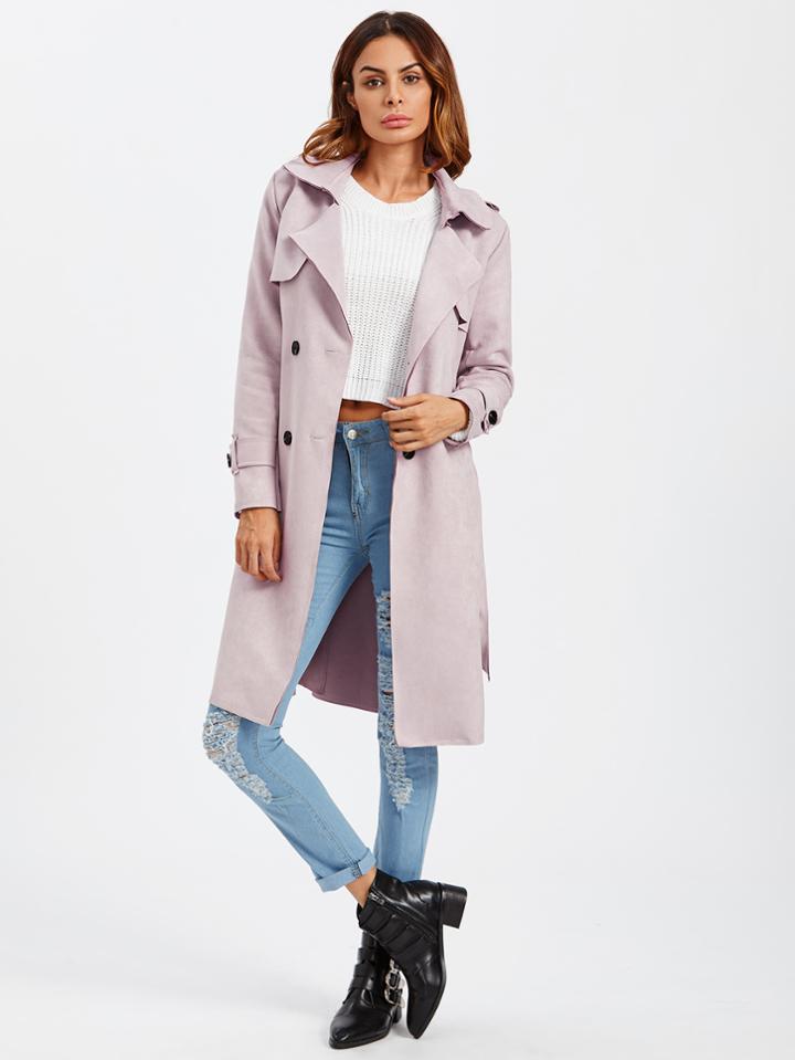 Shein Suede Belted Trench Coat