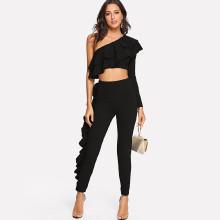 Shein Layered Ruffle One Shoulder Top & Pants Set