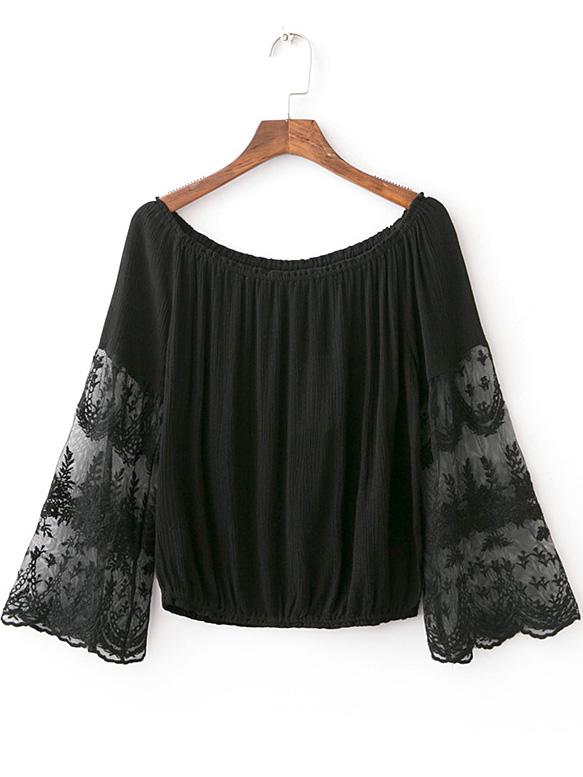 Shein Black Bell Sleeve Off The Shoulder Smock Blouse