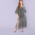 Shein Plus Letter Print Ruffle Sleeve And Hem Dress