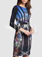 Shein Multicolor Round Neck Printed Sheath Dress