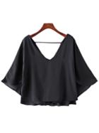 Shein Black Deep V Neck Cloak Backless Chiffon Blouse