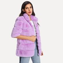 Shein Hook And Eye Closure Faux Fur Paneled Coat