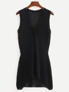 Shein Black V Neck Sleeveless Asymmetrical Dress