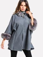 Shein Faux Fur Trim Cloak Coat