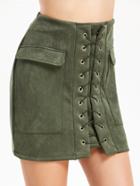 Shein Lace Up Eyelet Dual Pockets Skirt