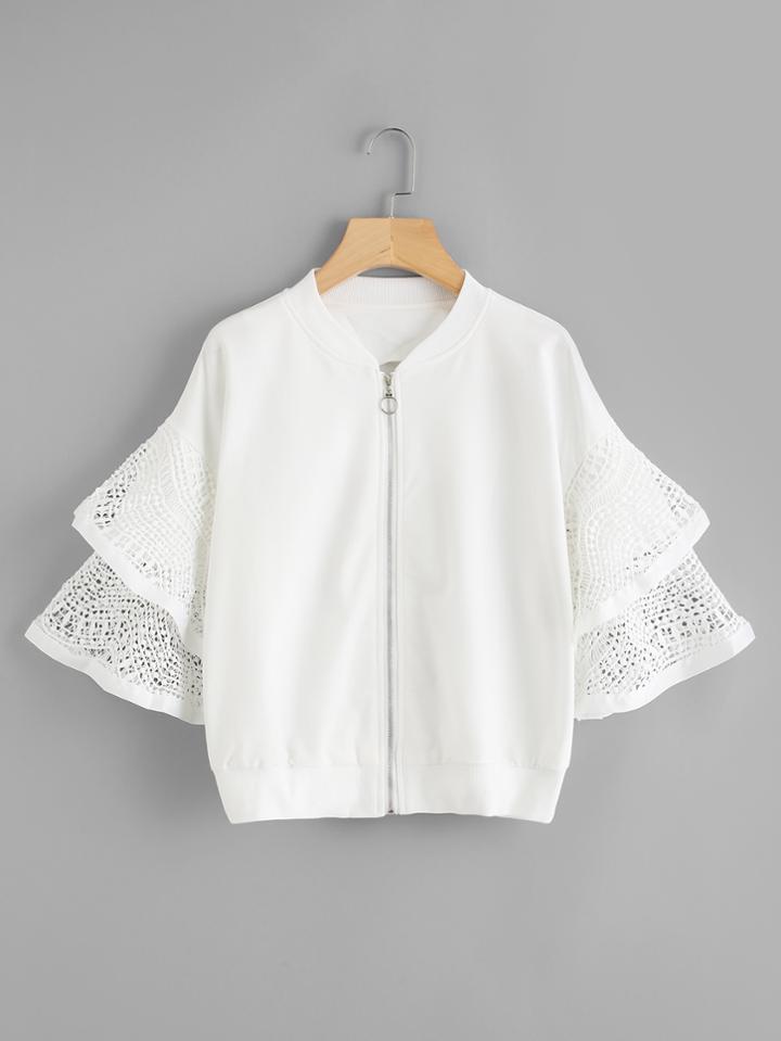 Shein Flounce Sleeve O-ring Zip Jacket