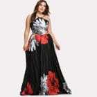 Shein Plus Flower Print Lace Up Backless Dress