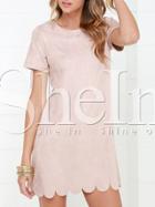 Shein Apricot Neutral Short Sleeve Sweet Mature Ruffle Dress