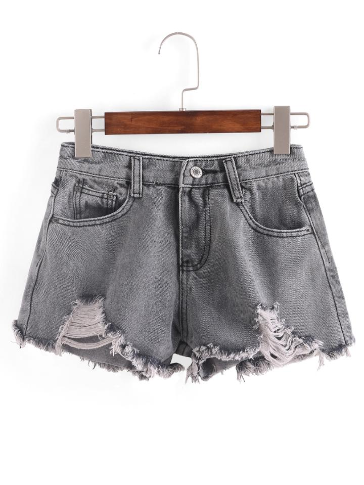 Shein Distressed Raw Hem Grey Denim Shorts