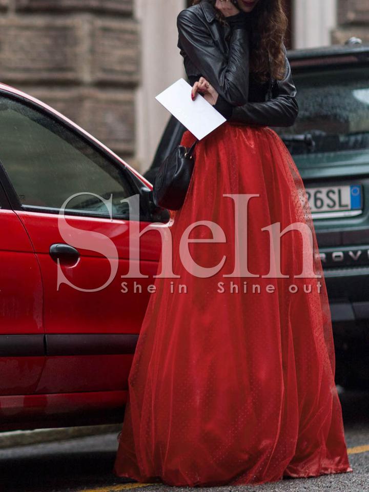 Shein Red High Waist Organza Maxi Skirt