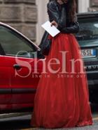 Shein Red High Waist Organza Maxi Skirt