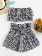 Shein Tiered Frill Gingham Bandeau Top With Shorts