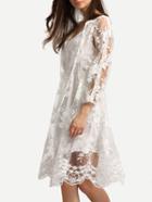 Shein Tied Neck Sheer Lace Dress