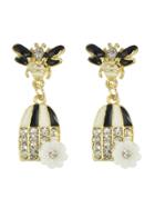 Shein Black Color Enamel Rhinestone Bee Shape Statement Earring