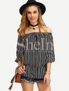 Shein Black White Striped Off The Shoulder Blouse