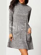 Shein Grey Mock Neck Pockets Dress