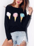 Shein 3d Flowers Embellished Ice Cream Print Sweatshirt