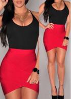 Rosewe Black And Red Sleeveless Bandage Asymmetric Dress