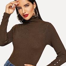 Shein Button Front High Neck Sweater