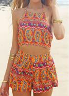Rosewe Tribal Print Strap Design Two Piece Romper