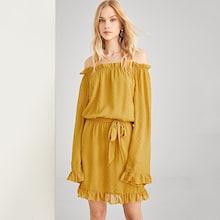 Shein Dot Jacquard Frill Trim Dress