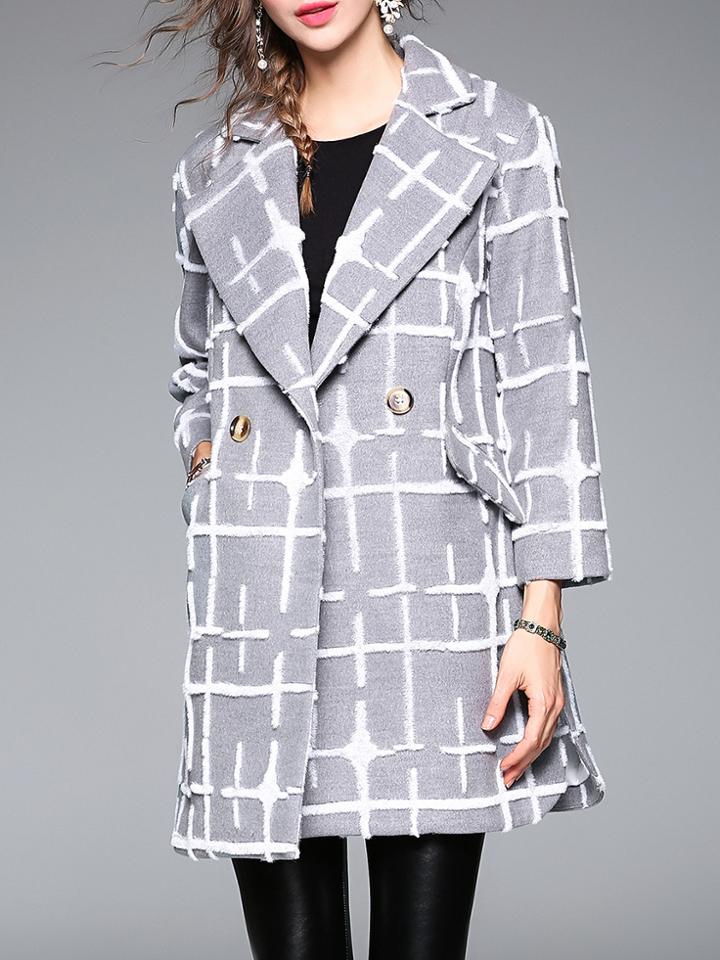 Shein Grey Lapel Applique Pouf Coat