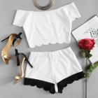 Shein Plus Scallop Trim Off Shoulder Top & Shorts Set