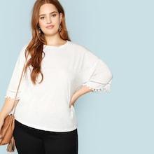 Shein Plus Drop Shoulder Pompom Detail Top