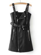 Shein Oblique Zipper Pu Dress With Buckle Belt