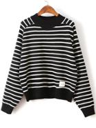 Shein Black Striped Crew Neck Batwing Sleeve Sweater