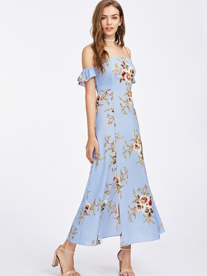 Shein Bardot Frill Sleeve Florals Dress