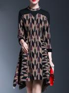 Shein Black Collar Print Asymmetric Dress