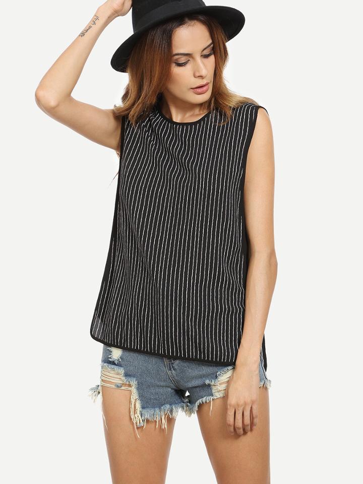 Shein Black Striped Sleeveless Blouse