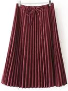 Shein Burgundy Drawstring Waist Pleated Skirt