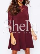 Shein Burgundy Round Neck With Lace Dress