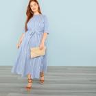Shein Plus Striped Fit & Flare Dress With Belt