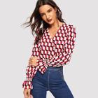 Shein Cube Print Bell Cuff Wrap Top