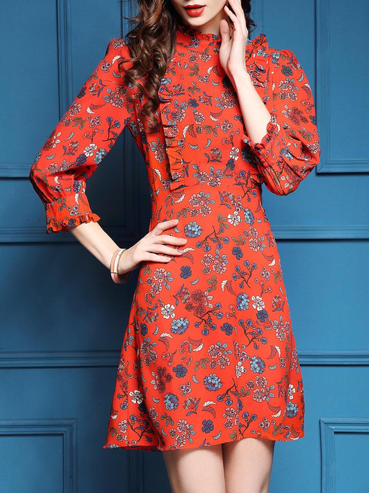 Shein Orange Floral Ruffle Shift Dress