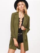 Shein Olive Green Notch Collar One Button Tie Sleeve Coat