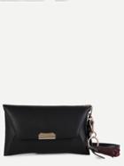 Shein Black Faux Leather Tassel Trim Envelope Bag