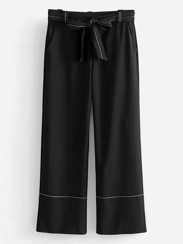 Shein Contrast Stitching Self Tie Pants
